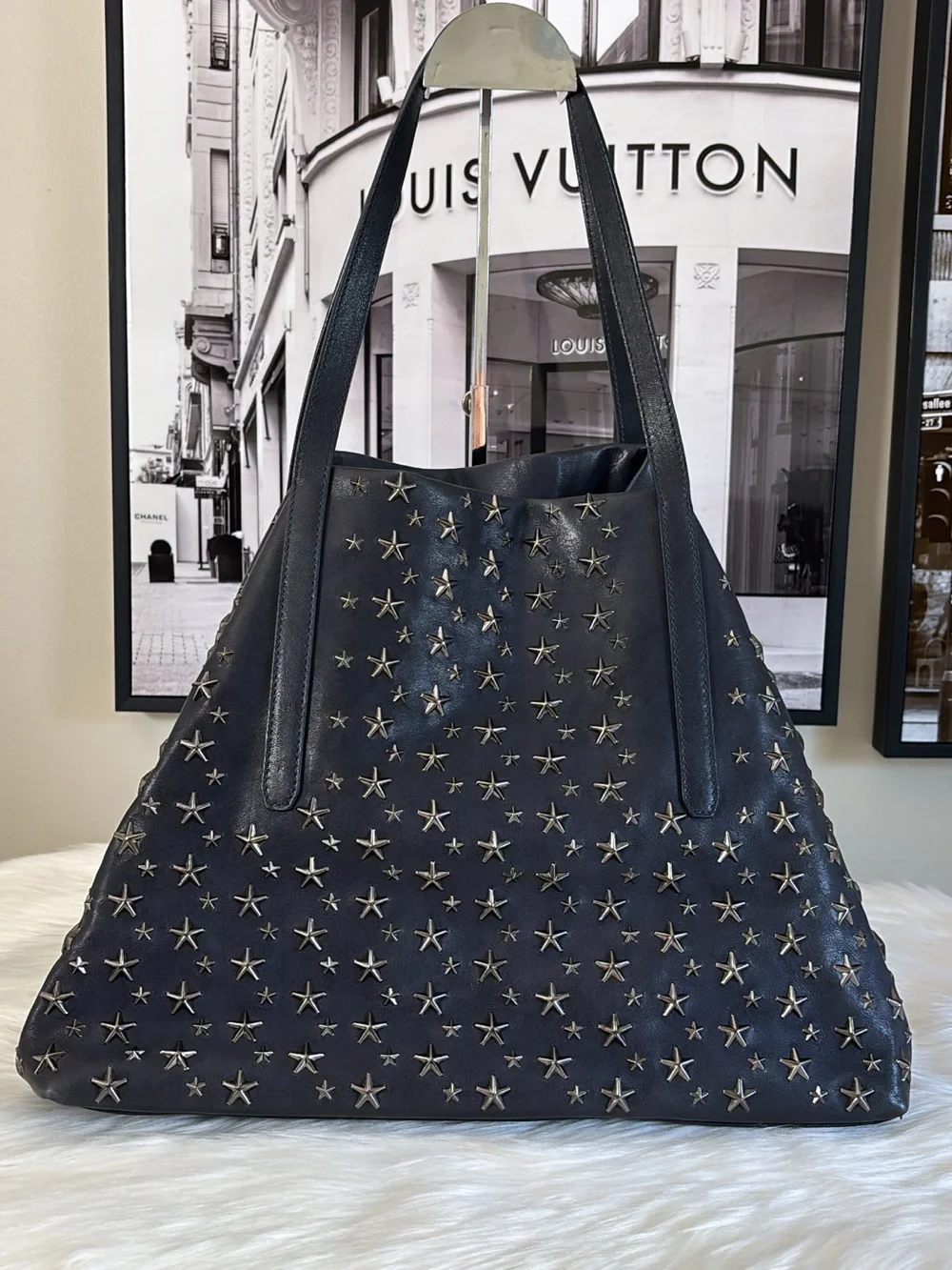 JIMMY CHOO Studded Star Leather Tote Bag - Navy Blue